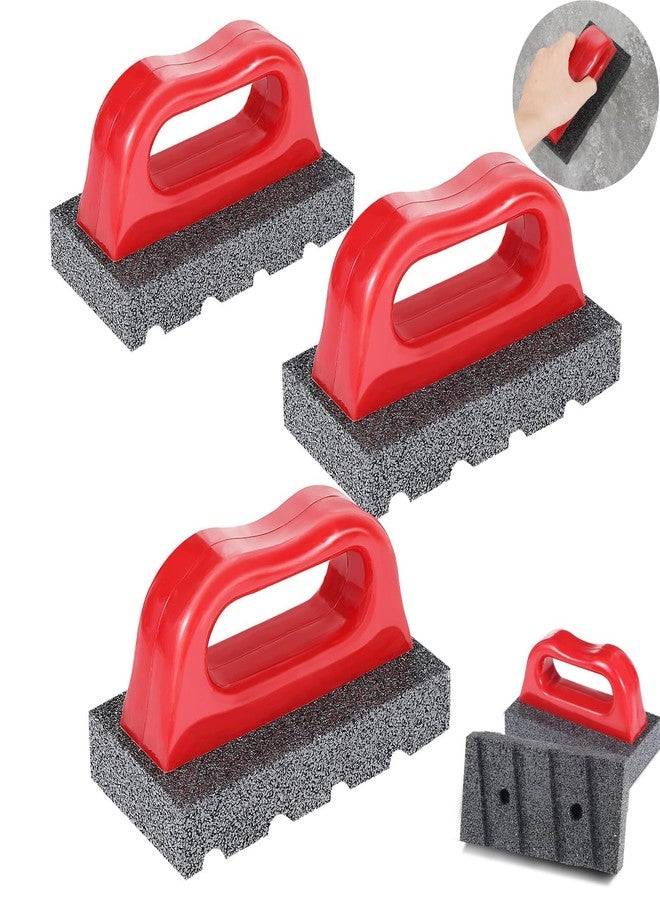 Tobeelec 3 Pcs Rub Brick with Handle, Fluted 20-Grit Carbofrax Surface Concrete Tools Masonry Tools Smoothing Cleaning Removing Marks Tool (Red) - Image 1