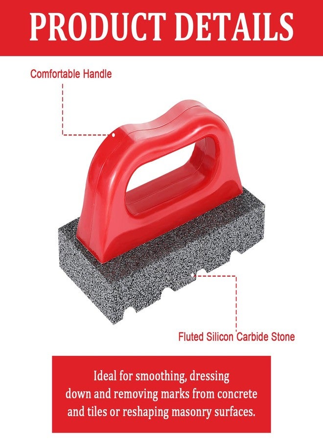 Tobeelec 3 Pcs Rub Brick with Handle, Fluted 20-Grit Carbofrax Surface Concrete Tools Masonry Tools Smoothing Cleaning Removing Marks Tool (Red) - Image 4