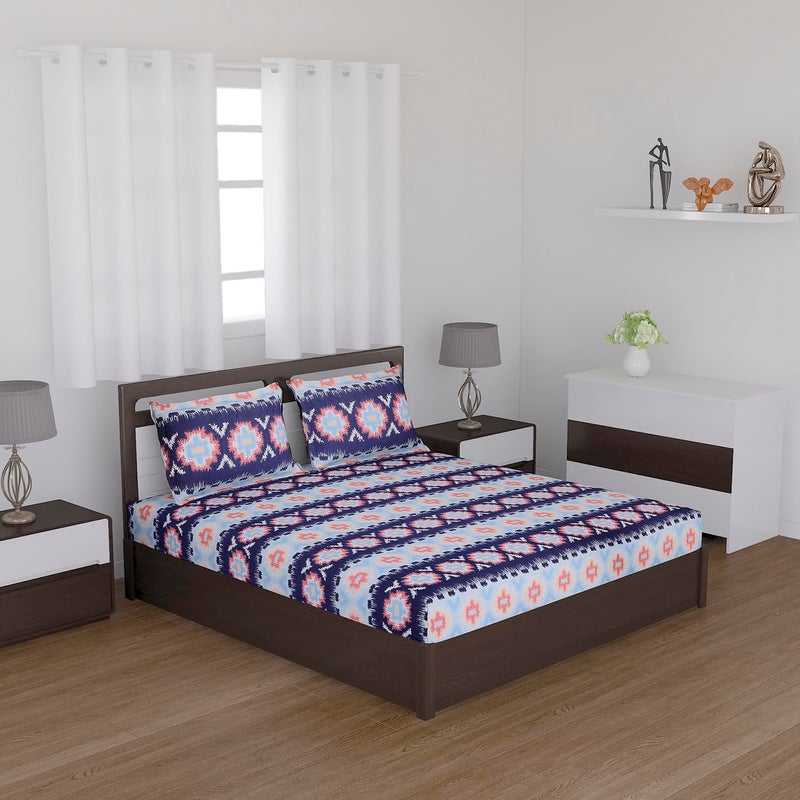 Status Contract Spring Summer Collection-2024 Cotton Rich Double Bedsheet with 2 Pillow Covers for Bed Room, Home, Hotel-120 GSM | (Blue), 120 Tc - Image 2