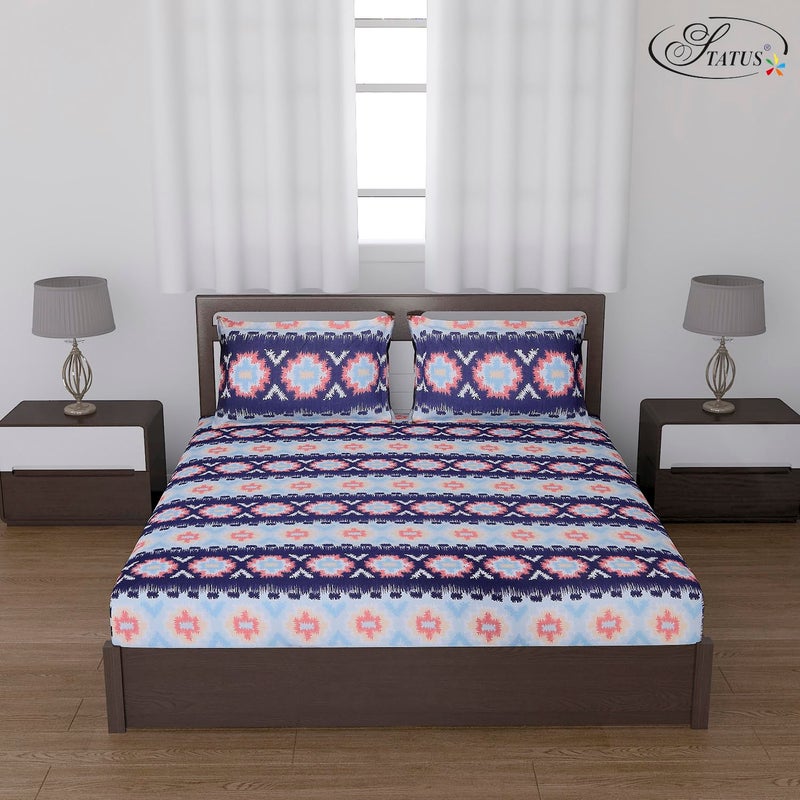 Status Contract Spring Summer Collection-2024 Cotton Rich Double Bedsheet with 2 Pillow Covers for Bed Room, Home, Hotel-120 GSM | (Blue), 120 Tc - Image 1