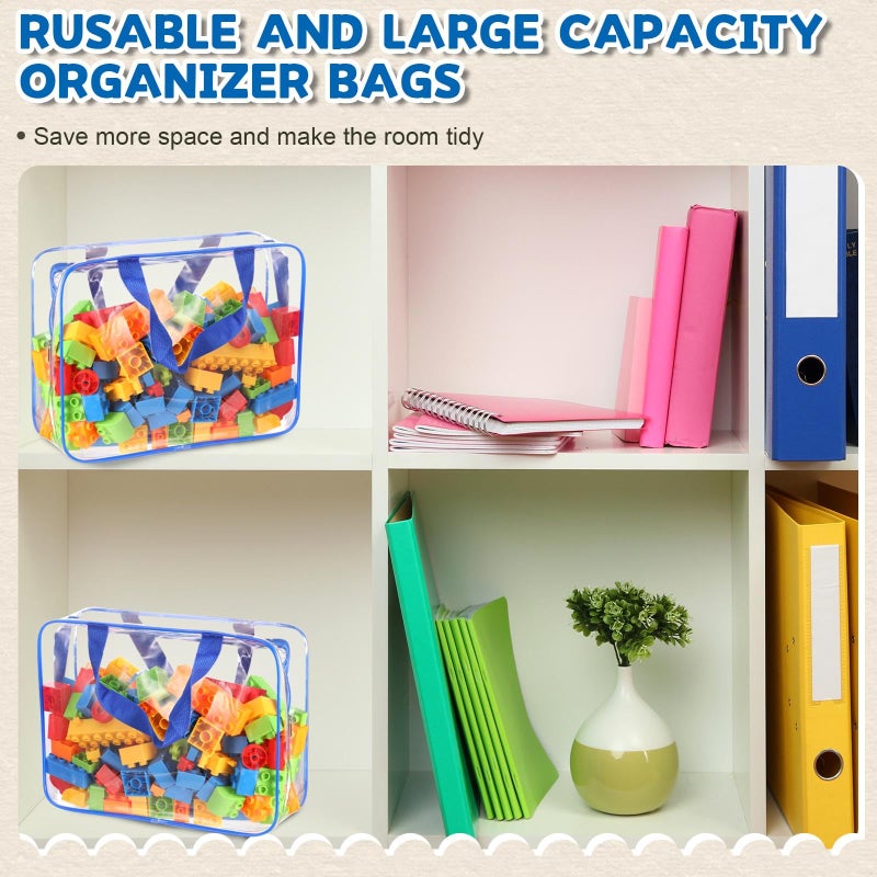 MBJZSL 18 Packs Large Toy Storage Bags with Labels, Clear PVC Bags Travel Waterproof Kids Toy Organizer Bags with Zipper for Building Blocks Puzzle Kids Books (Blue-3 Size) - Image 5