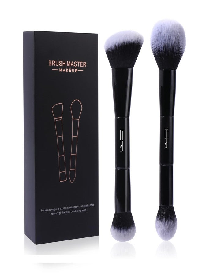 Brush Master 2Pcs Duo End Makeup Brushes, Foundation, Powder, Contour, Concealer, eye makeup Brush, Double-ended Multi-functional Synthetic Cosmetic Tools Makeup Brushes(Black) - Image 1