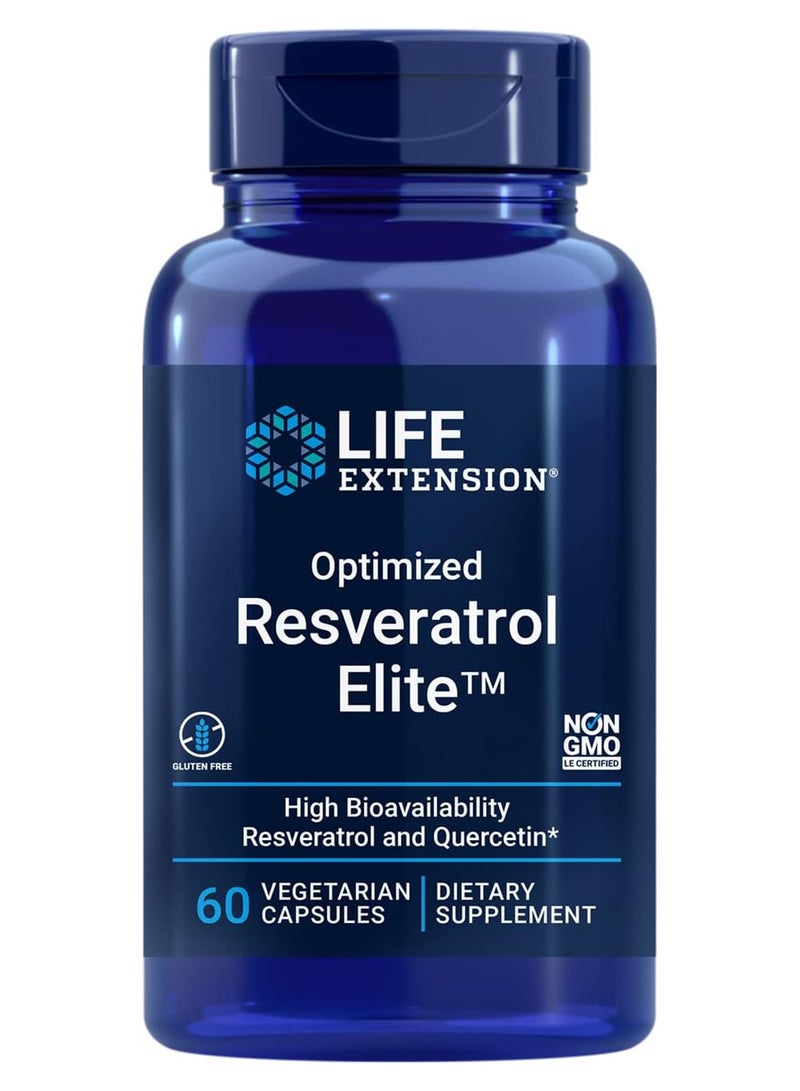 Life Extension Optimized Resveratrol Elite Highly Bioavailable Trans Resveratrol Supplement Nongmo 60 Vegetarian Capsules - Image 1