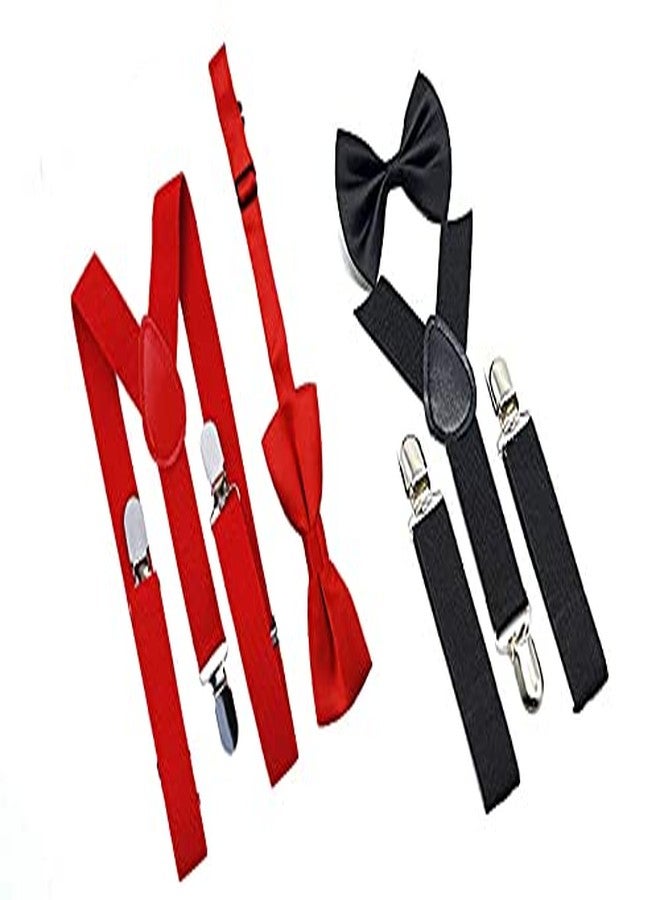 CLOTHERA Suspender and Bow Tie Set for 1 to 4 yrs Kids (pack of 2) Black and Red - Image 1