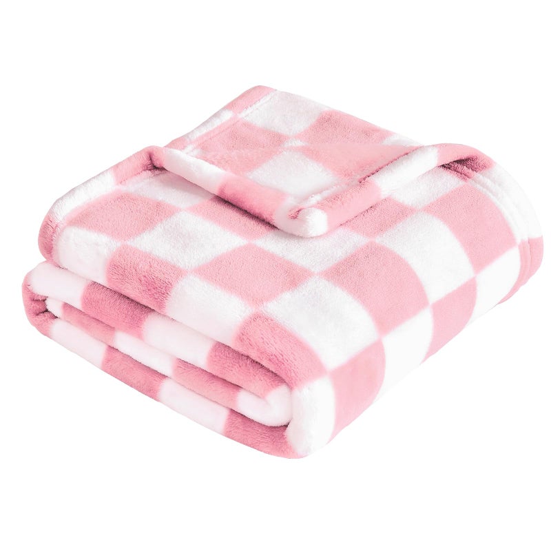 Yurhap Checkered Baby Blanket for Girls Pink Fleece Baby Blankets for Girls Boys Warmer Comfort Lightweight Bed Blanket for Toddlers Infants or Newborn 30x40 Pink