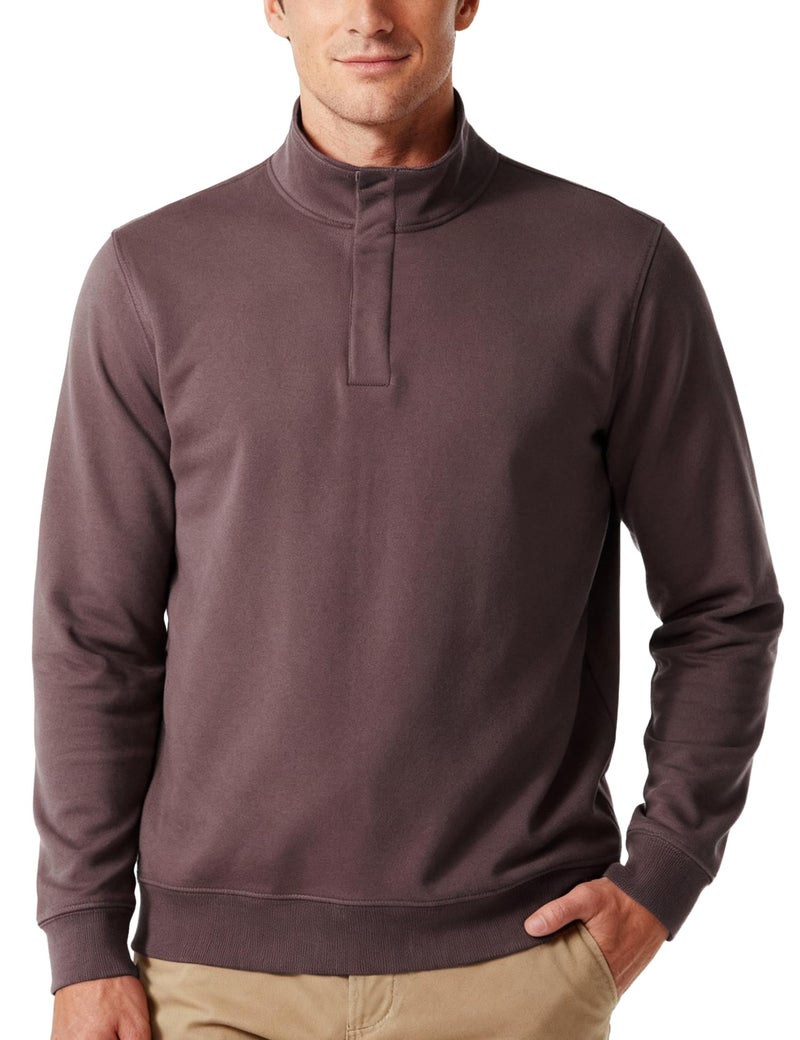 DAMENSCH Premium Microfiber Blend High Neck Sweatshirt for Man, Fleece Lined Pullover Sweater for Men, No-Fade Colours Half Zipper Sweatshirt for Men, Ideal for 10-15 Degrees C-Stone Brown-XL - Image 1