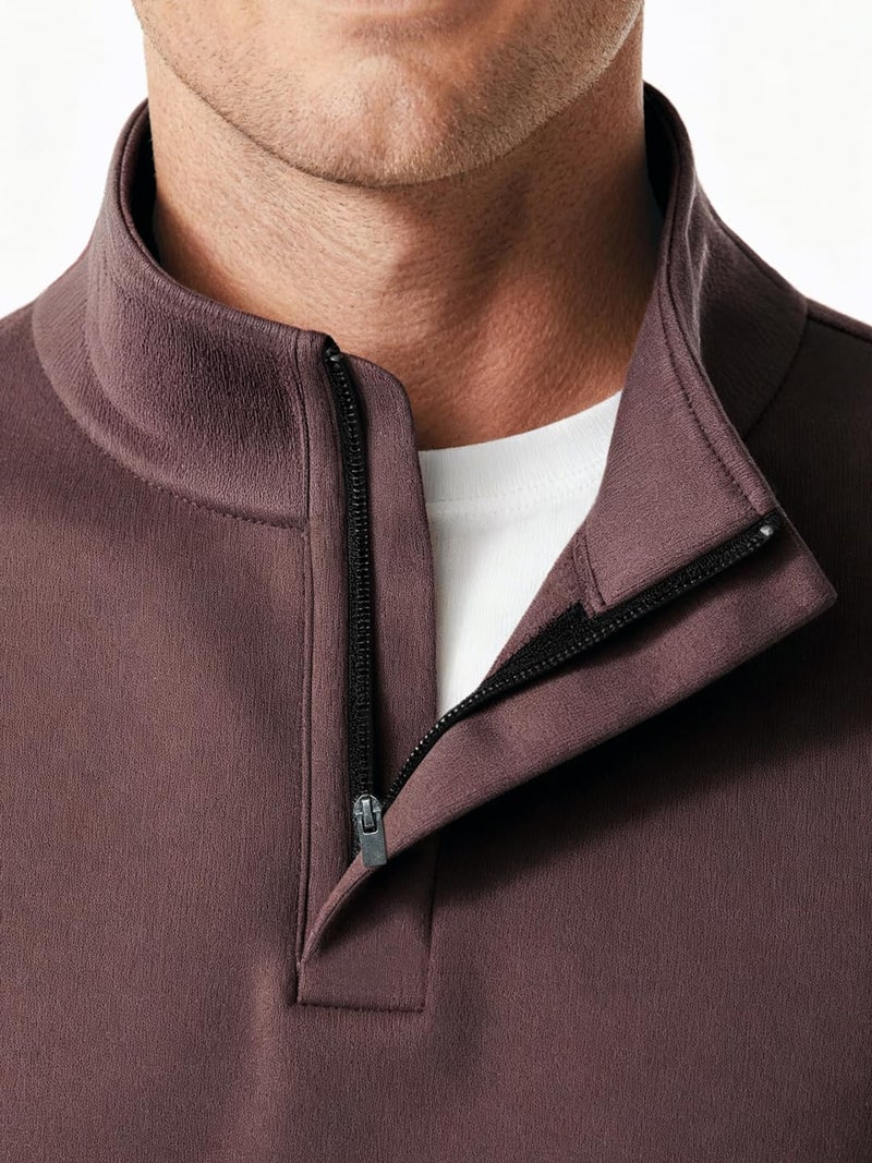 DAMENSCH Premium Microfiber Blend High Neck Sweatshirt for Man, Fleece Lined Pullover Sweater for Men, No-Fade Colours Half Zipper Sweatshirt for Men, Ideal for 10-15 Degrees C-Stone Brown-XL - Image 5