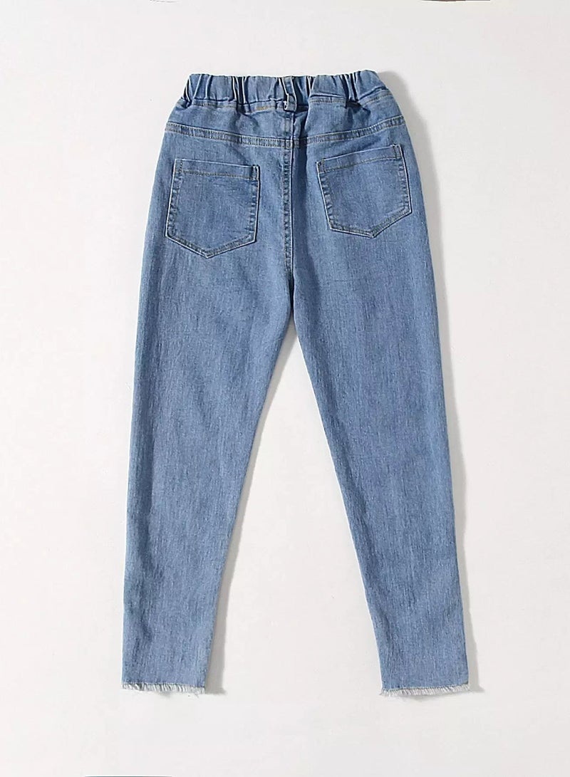 Girls Raw Hem Tapered Jeans  - Image 2