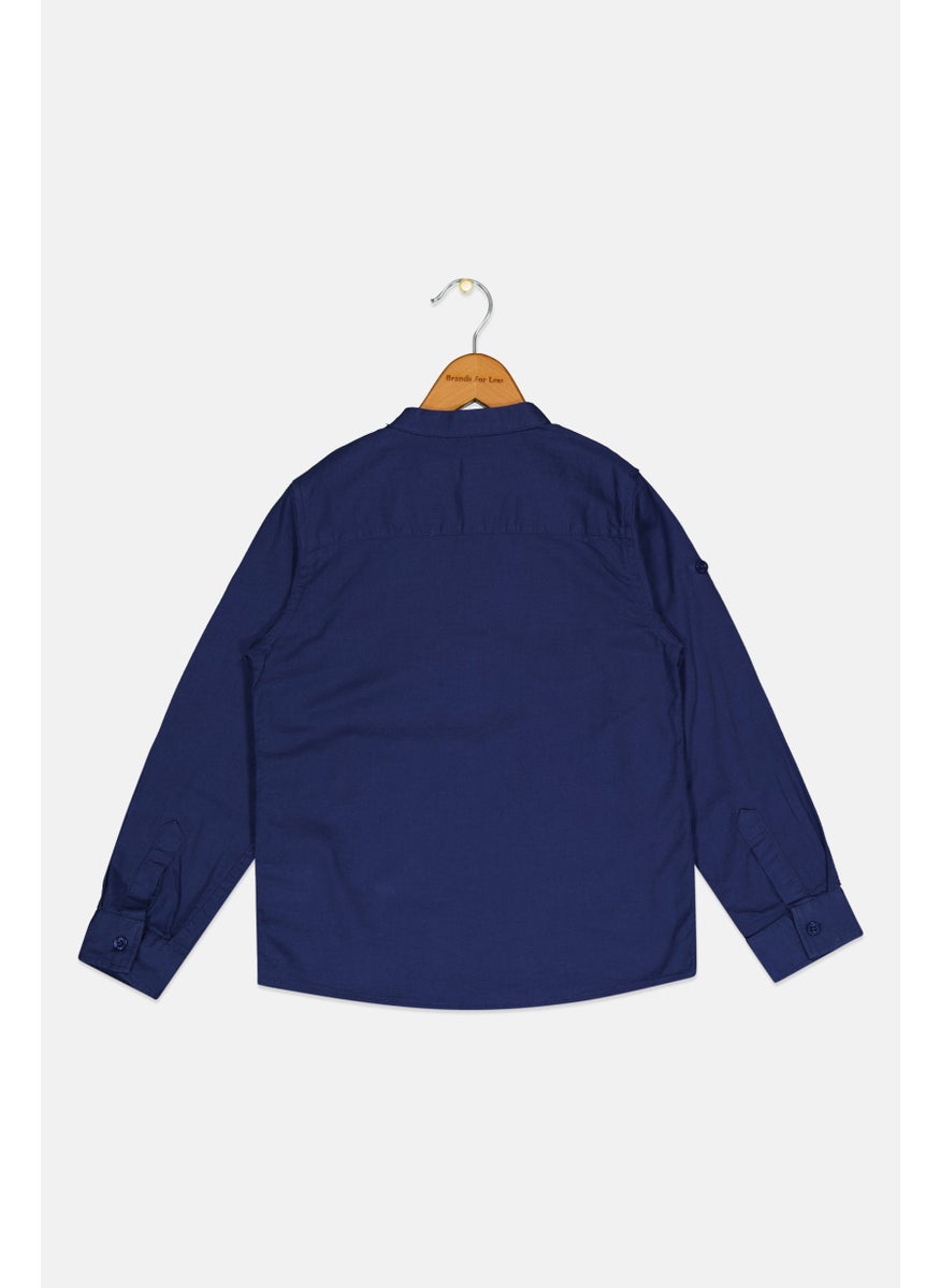 Ocean Pacific Kids Boy Solid Long Sleeve Casual Shirt, Navy  - Image 2
