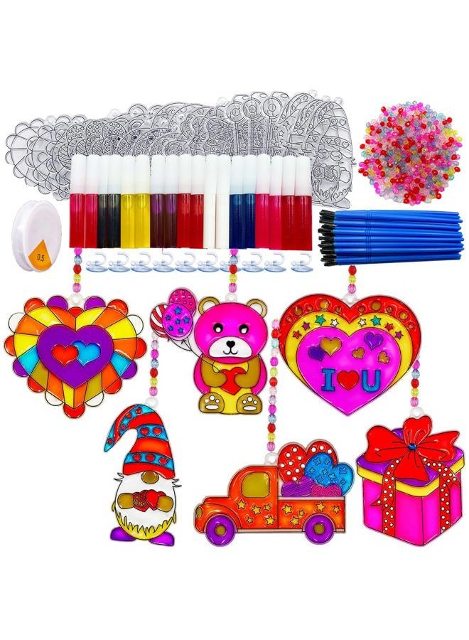 AUEKIV Heart Suncatchers Ornaments DIY Window Paint Art Craft Kit, 24pcs Valentine's Day Heart Sun Catchers Art Crafts Decorations for Mother's Day Gift Art Project Party Favors Supplies Gift Exchange - Image 1