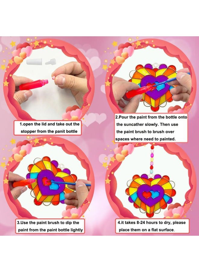 AUEKIV Heart Suncatchers Ornaments DIY Window Paint Art Craft Kit, 24pcs Valentine's Day Heart Sun Catchers Art Crafts Decorations for Mother's Day Gift Art Project Party Favors Supplies Gift Exchange - Image 2