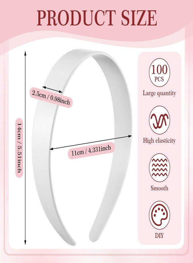Hotop 100 Pcs Plastic Headbands Bulk 1 Inch Wide Craft No Teeth Plain Headbands DIY Hair Band Accessories for Girls Women (White,1 Inch Wide) - Image 2