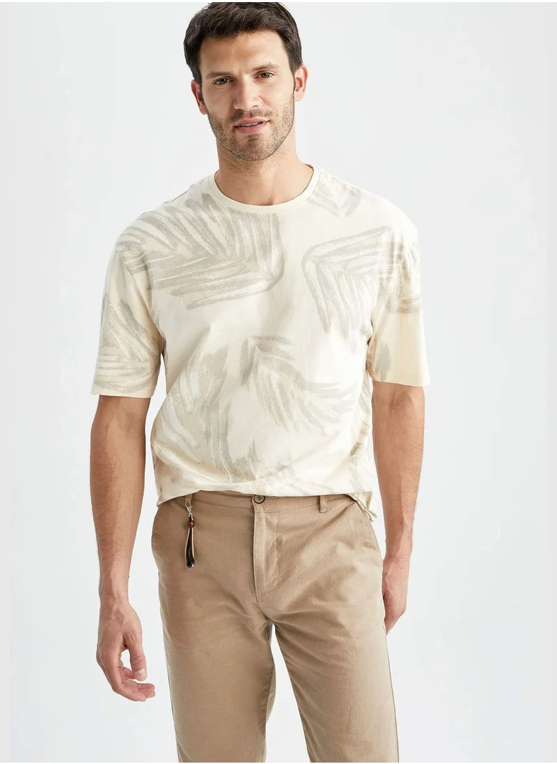DeFacto Relax Fit Short Sleeve Palm Print T-Shirt