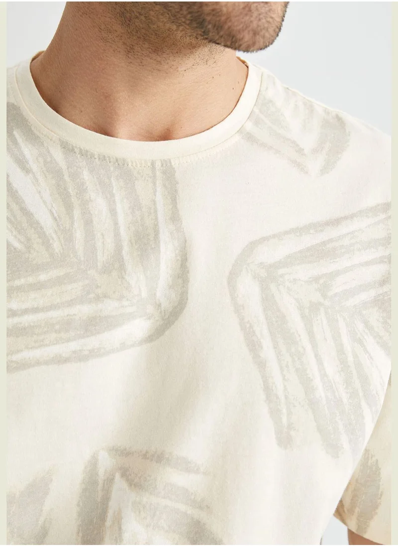 DeFacto Relax Fit Short Sleeve Palm Print T-Shirt