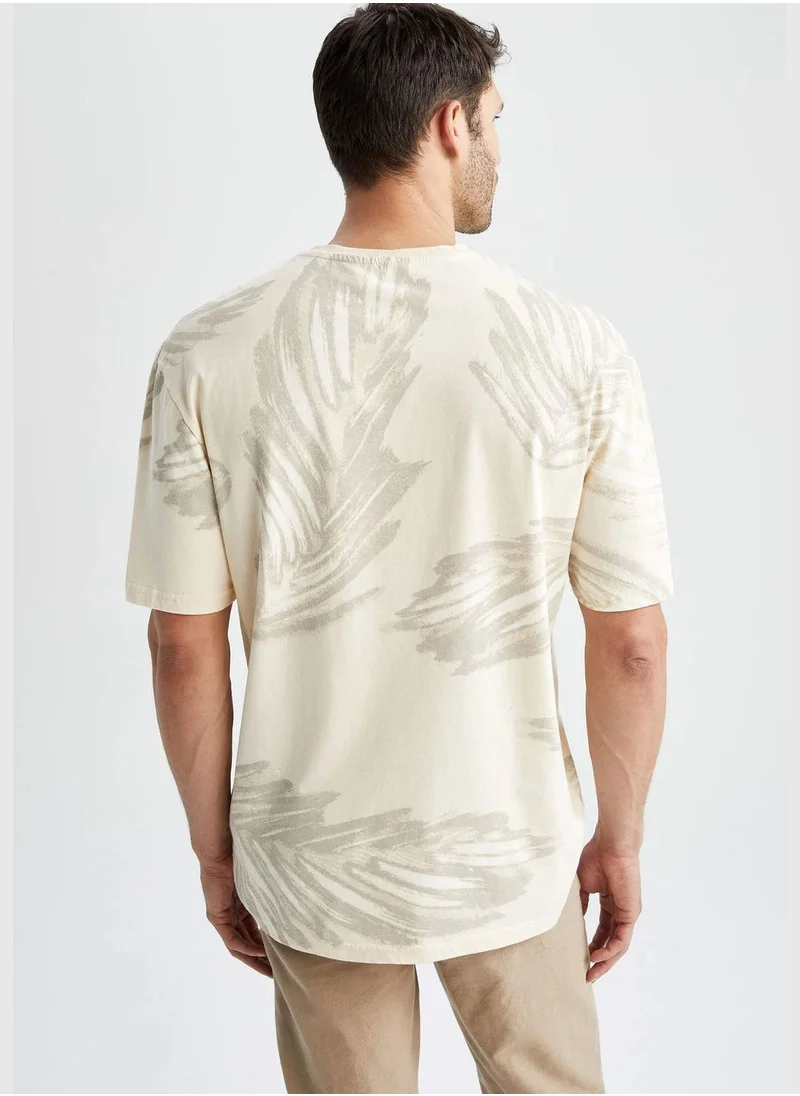 DeFacto Relax Fit Short Sleeve Palm Print T-Shirt