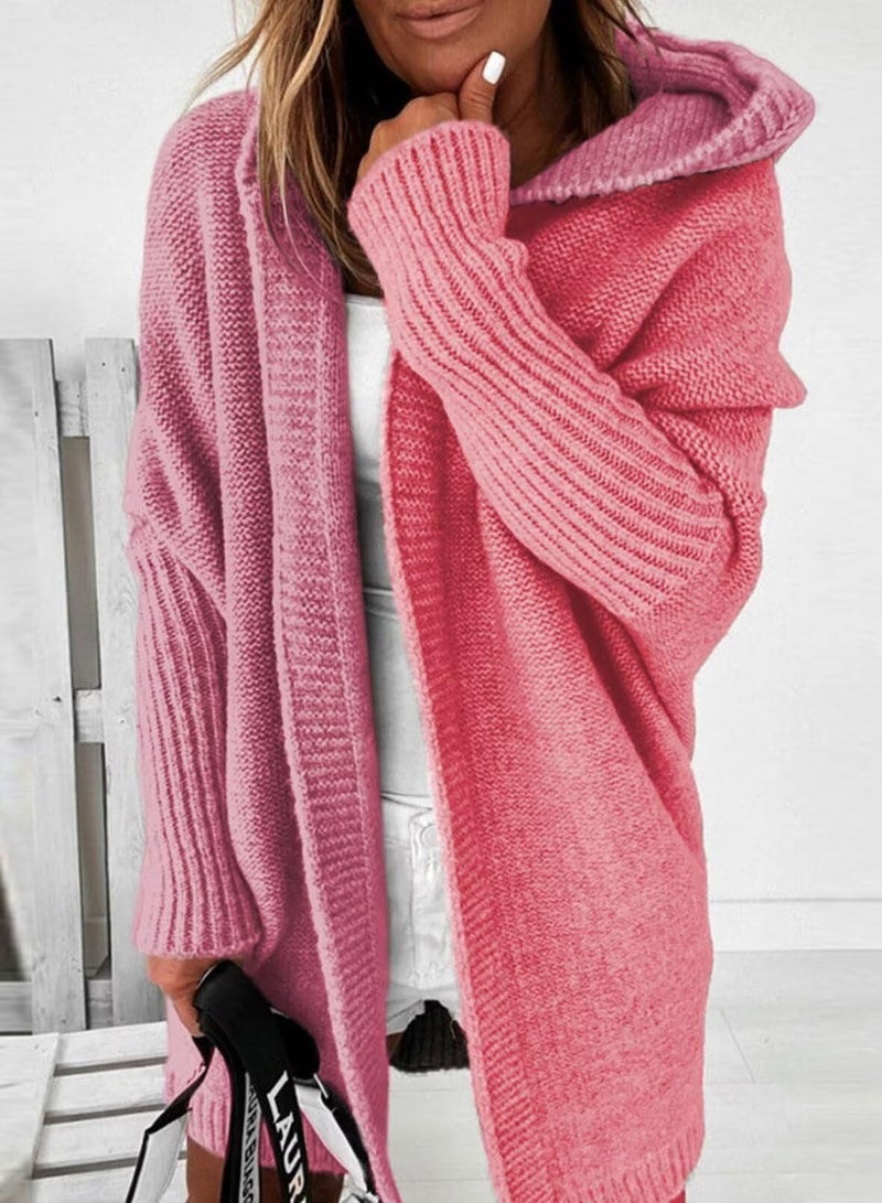 Astylish Women Fall Outfits Long Sleeve Open Front Knit Cardigan Hoodie Outwear Color Block Sweater Coral Paradise Small - Image 4