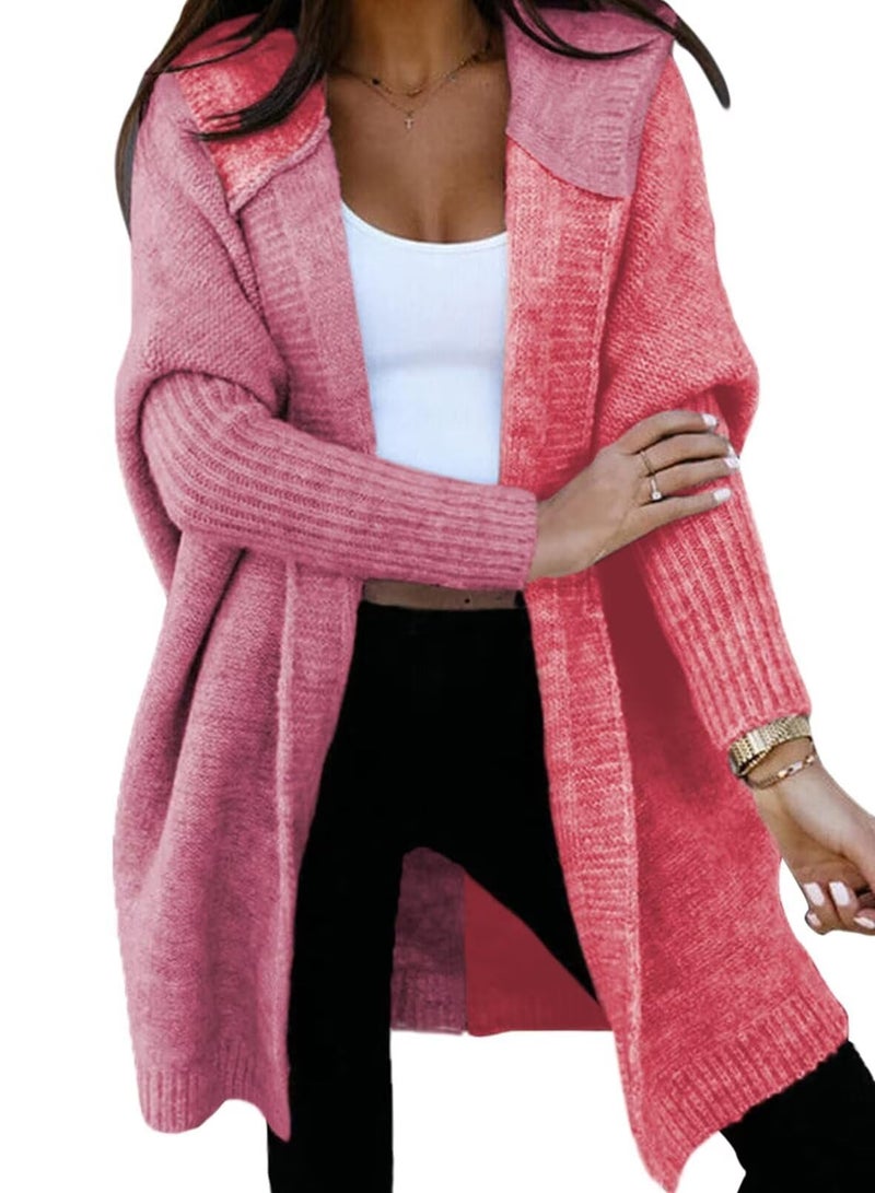 Astylish Women Fall Outfits Long Sleeve Open Front Knit Cardigan Hoodie Outwear Color Block Sweater Coral Paradise Small - Image 1