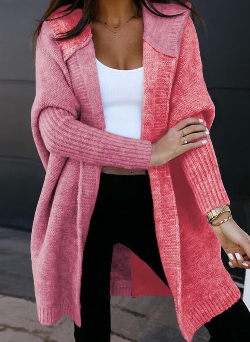 Astylish Women Fall Outfits Long Sleeve Open Front Knit Cardigan Hoodie Outwear Color Block Sweater Coral Paradise Small - Image 2