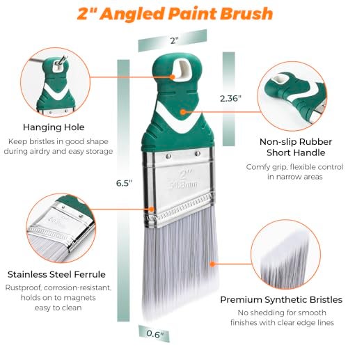 PinStone 3 Pack 2 Inch Angled Paint Brush Set, Synthetic Bristles, Easy Grip Rubber Short Handle, Smooth Finishes Paint Brushes for Painting Walls, Cabinets, Sash, Edge, Corner, Cut in, Trim, Touch up - Image 2