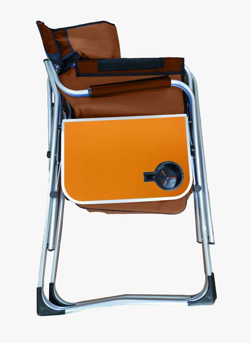 بورودو كرسي مدير خارجي قابل للطي مع حقيبة تبريد وطاولة جانبية / كرسي للسفر والتخييم / كرسي خفيف الوزن / مقعد مريح وموثوق / حامل أكواب مدمج - بني - Image 2