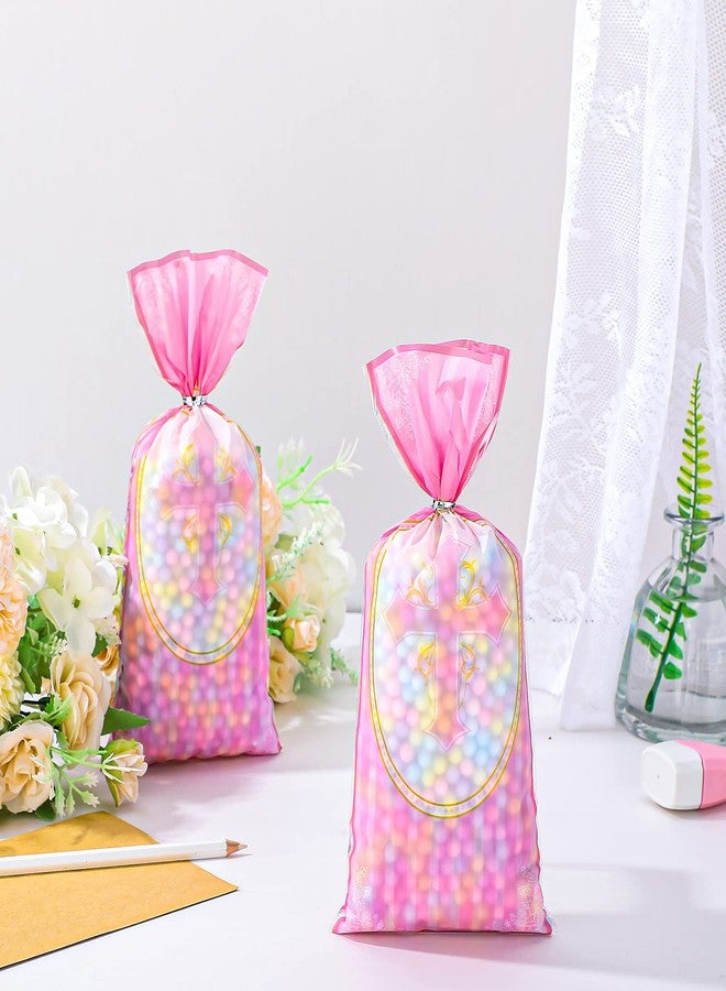 HOTOP 100 Pcs Baptism Cellophane Bags Christian Gift Treat Bag Religious Goodie Candy with 150 Ties First Communion Party Supplies Christening Confirmation Baby Shower Serves for Boy and Girl, Gold - Image 3