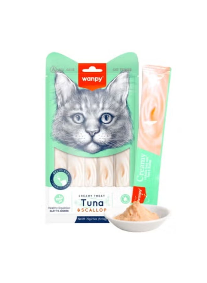 Wanpy Creamy Lickable Cat Treats – Tuna & Scallop (14gx5)  X 2PC - Image 1