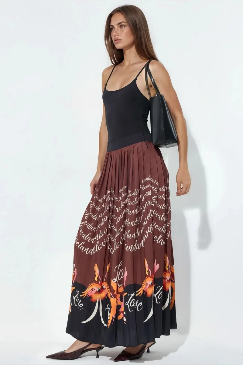 Jennyfer High-Waist Printed Midi Pleated Skirt