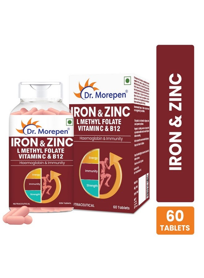 Dr. Morepen أقراص الحديد والزنك من د. موريبين | غنية بالحديد والزنك وفيتامين C وB12 | طبيعية وآمنة للرجال والنساء | 60 قرص نباتي - Image 2