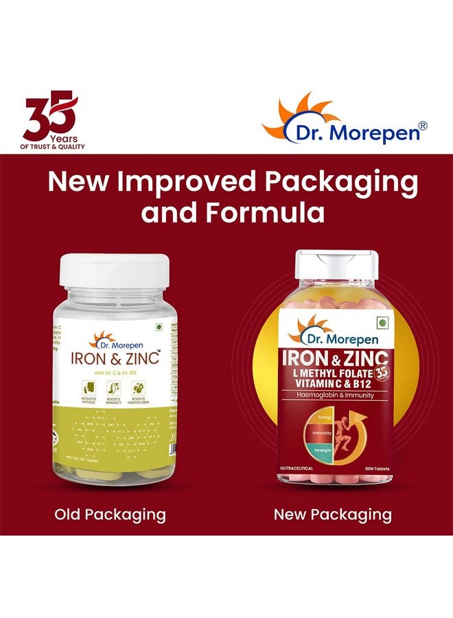 Dr. Morepen أقراص الحديد والزنك من د. موريبين | غنية بالحديد والزنك وفيتامين C وB12 | طبيعية وآمنة للرجال والنساء | 60 قرص نباتي - Image 3