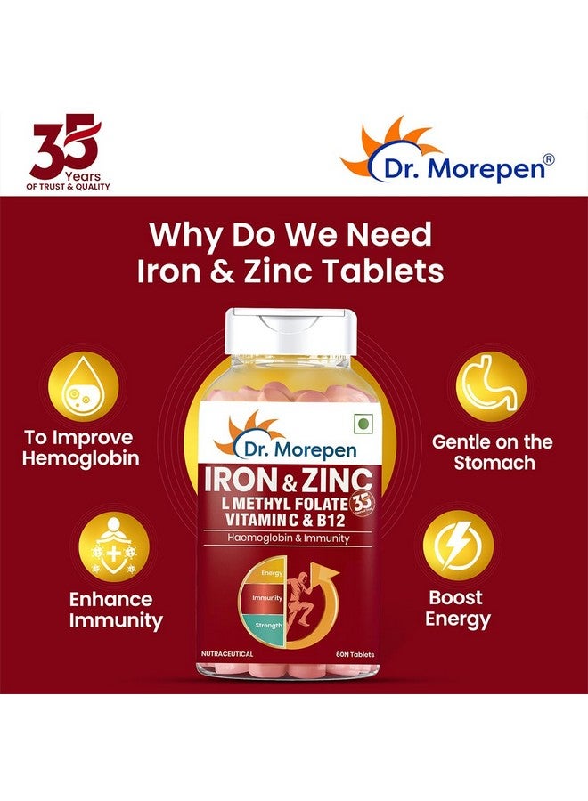 Dr. Morepen أقراص الحديد والزنك من د. موريبين | غنية بالحديد والزنك وفيتامين C وB12 | طبيعية وآمنة للرجال والنساء | 60 قرص نباتي - Image 5