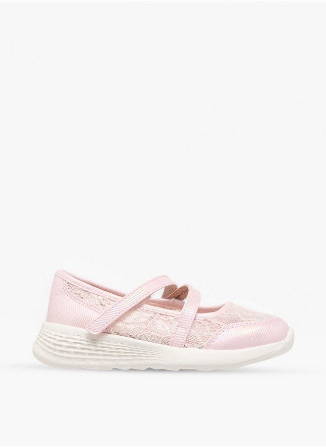 JUNIORS Girls Lace Detail Mary Jane Shoes with Hook and Loop Closure  - Image 3