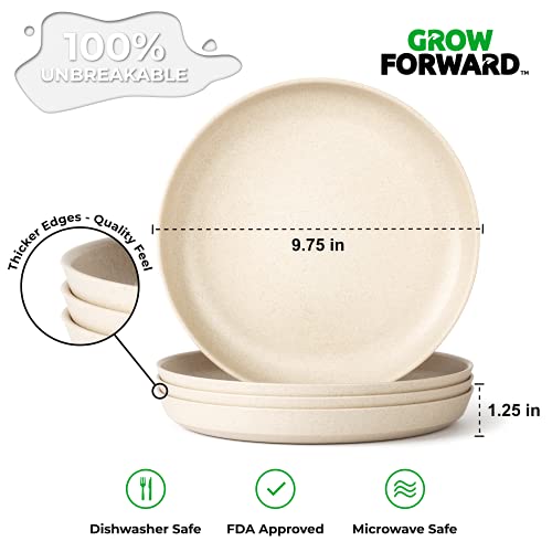 Grow Forward Premium Wheat Straw Plates and Bowls Sets - 8-Piece Wheat Straw Dinnerware Sets - Unbreakable & Reusable Microwave Safe Plastic Dinner Plates for Outdoors, RV, Camping Dishes - Sahara - Image 3