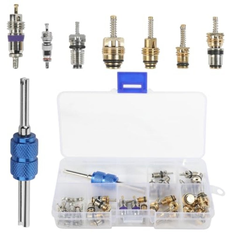 40PCS AC Schrader Valve Kit, AC Valve Core Kit, Car Accessories AC Valve Core Removal Tool, Schrader Valve Removal Tool, A/C R134a Schrader Valve Core Repair Kit for Cars Air Conditioning Repair - Image 1