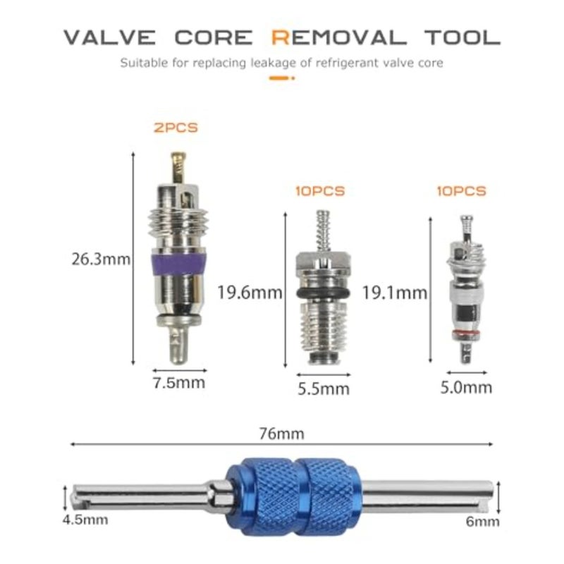 40PCS AC Schrader Valve Kit, AC Valve Core Kit, Car Accessories AC Valve Core Removal Tool, Schrader Valve Removal Tool, A/C R134a Schrader Valve Core Repair Kit for Cars Air Conditioning Repair - Image 3