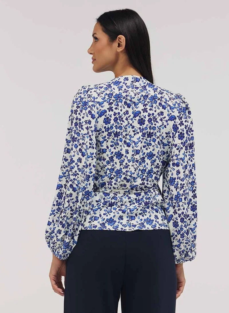 Zigzag Printed Chiffon Wrap Around Peplum Top