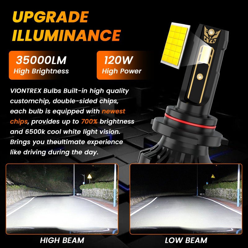 VIONTREX High Low Beam Fog Light Bulbs Set Fit for 2007-2019 Chevy Silverado 1500 2500HD 3500HD Driving Light Bulbs Combo Pack Plug and Play,6500K White Car Lamps,IP68 6-Pack - Image 4