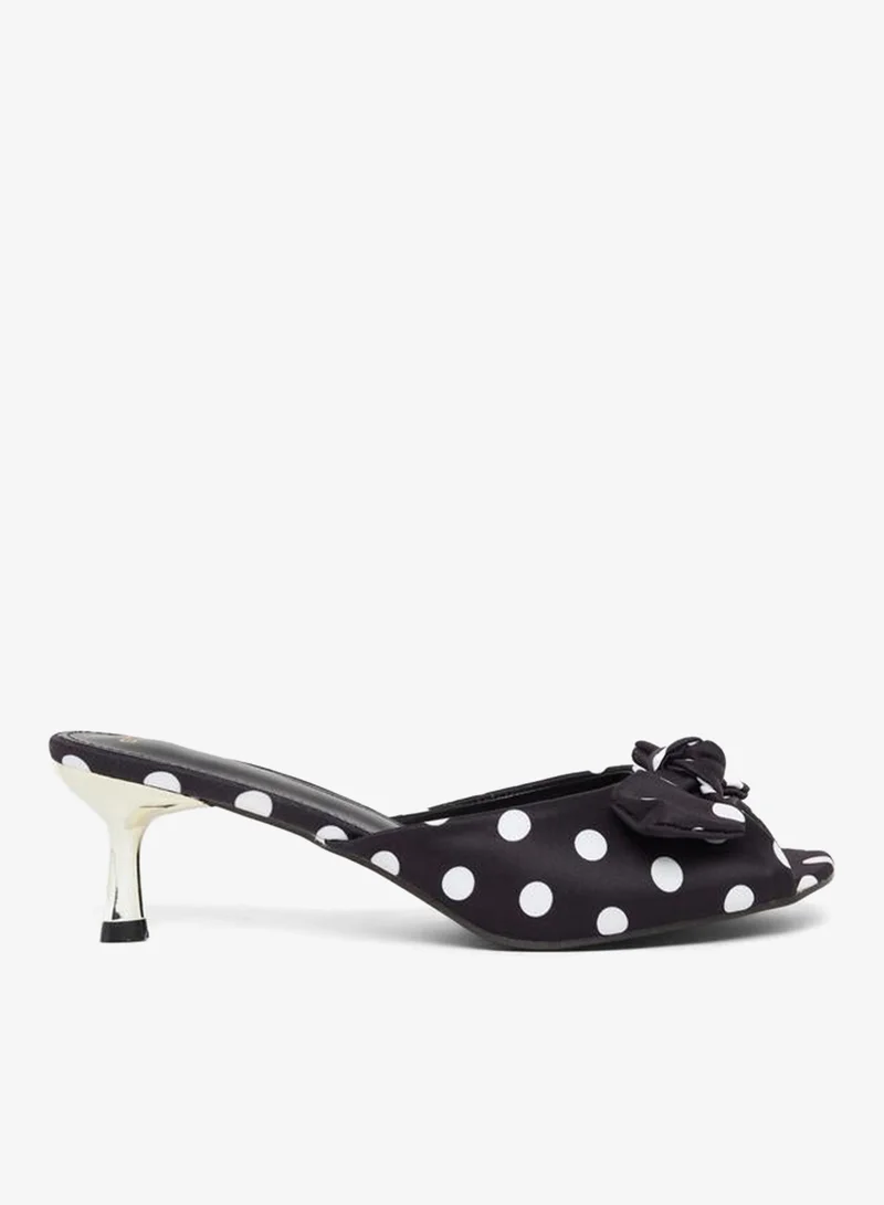 Women Black Polka Dot Kitten Heel Sandals