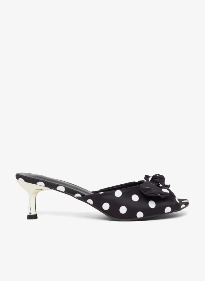 Styli Women Black Polka Dot Kitten Heel Sandals