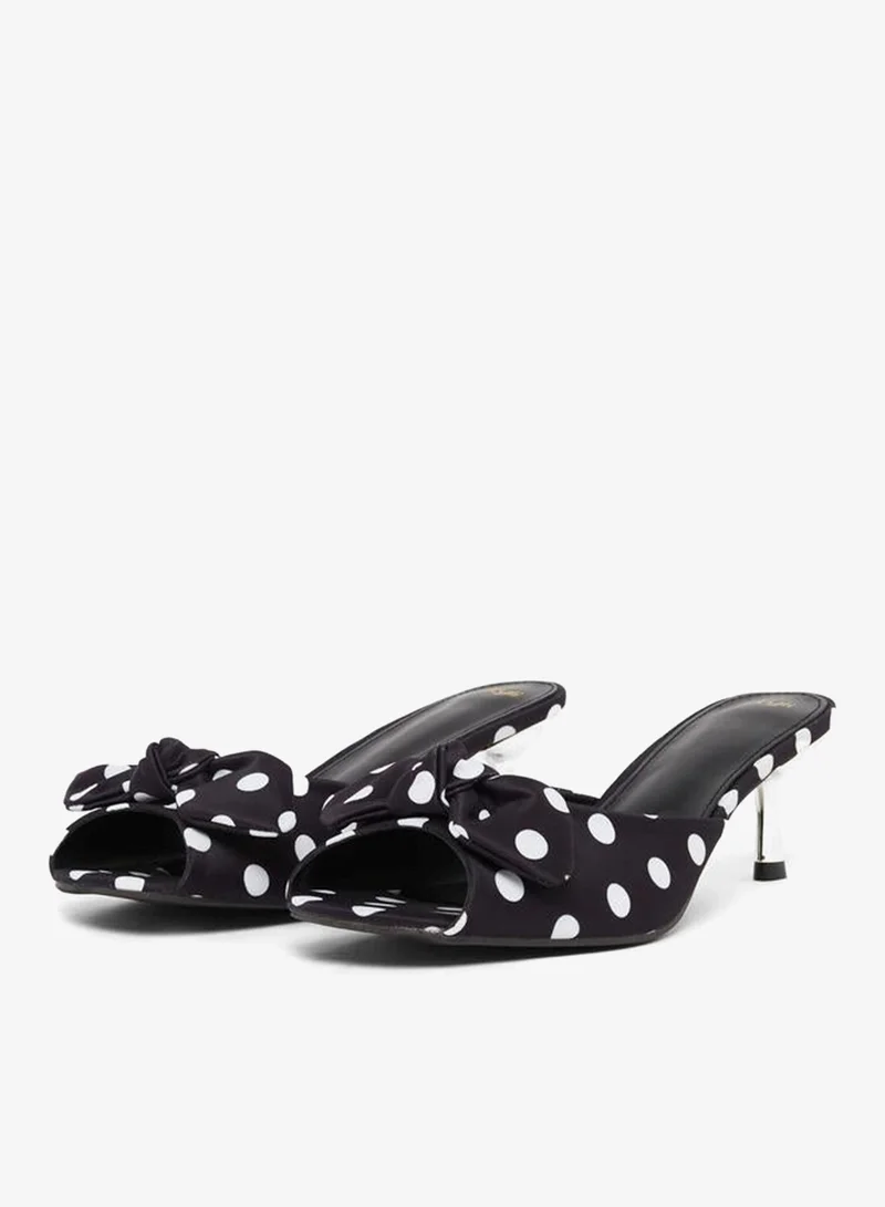 Styli Women Black Polka Dot Kitten Heel Sandals