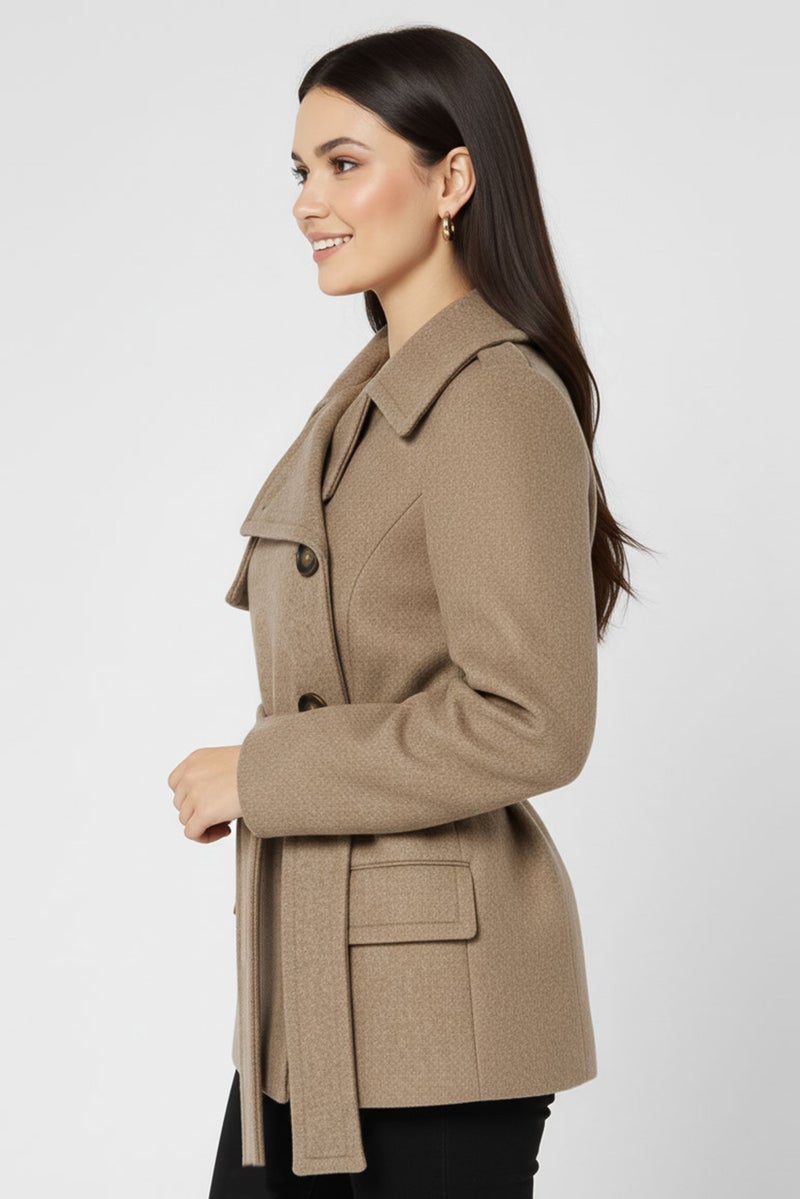 STELLA MCCARTNEY Women Textured  Trench Coat, Taupe - Image 3