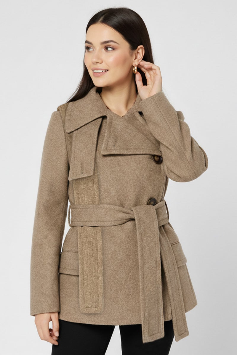 STELLA MCCARTNEY Women Textured  Trench Coat, Taupe - Image 1