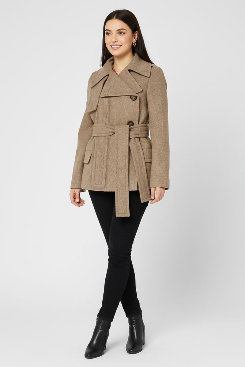 STELLA MCCARTNEY Women Textured  Trench Coat, Taupe - Image 2
