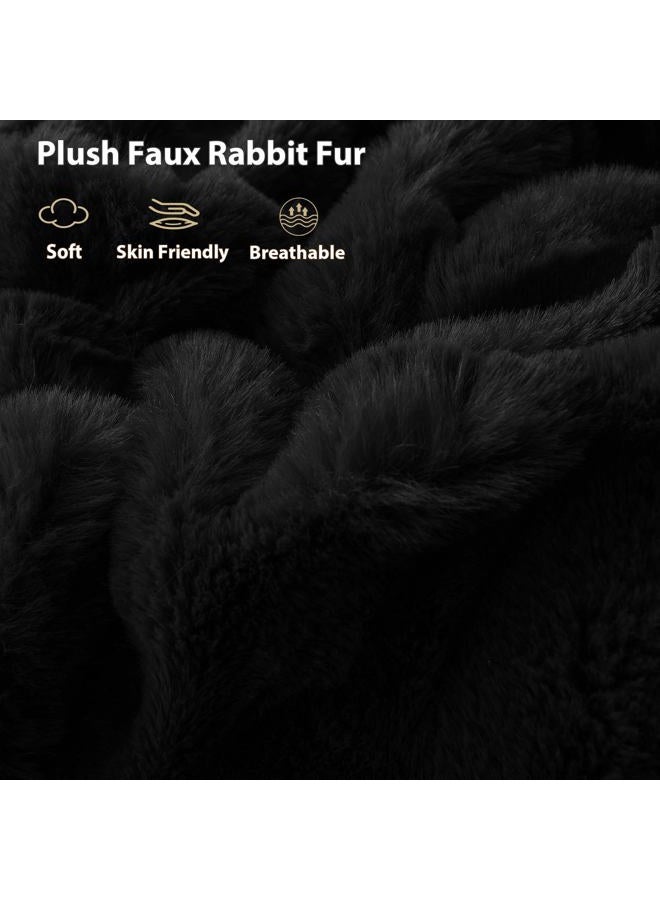LIFEREVO 2 Pack Fluffy Faux Rabbit Fur Pillow Cases, Luxury Soft Plush Shaggy Bubble Waffle Pillowcases King Size Zipper Closure, Furry Fuzzy Long Pillow Shams for Bedroom Living Room 20x36, Black - Image 4