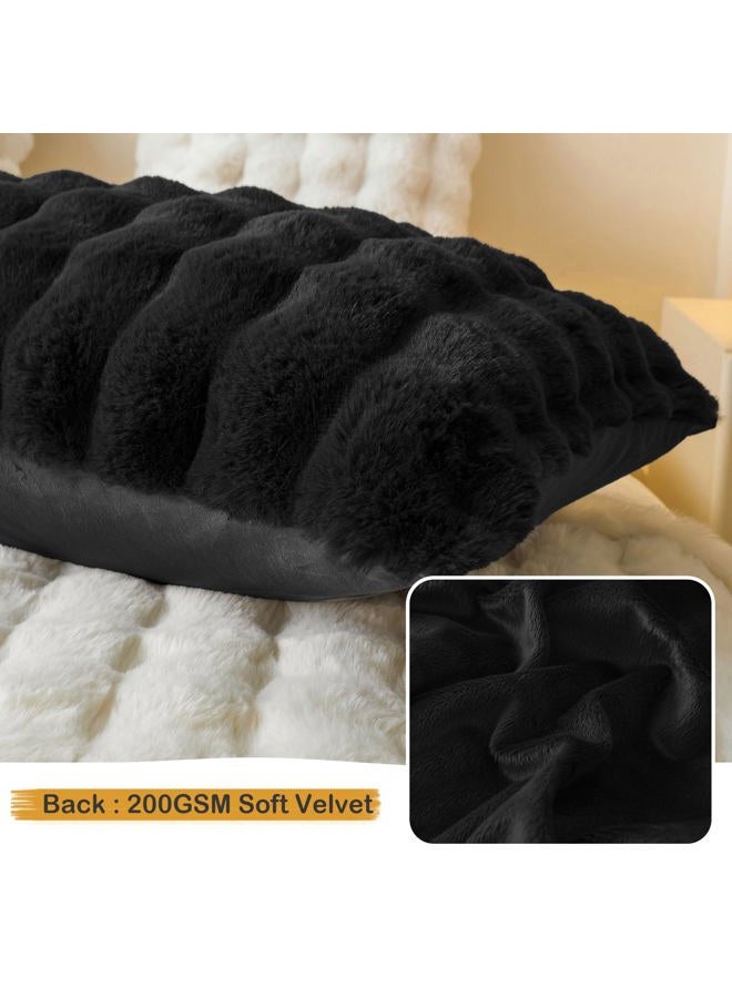 LIFEREVO 2 Pack Fluffy Faux Rabbit Fur Pillow Cases, Luxury Soft Plush Shaggy Bubble Waffle Pillowcases King Size Zipper Closure, Furry Fuzzy Long Pillow Shams for Bedroom Living Room 20x36, Black - Image 5