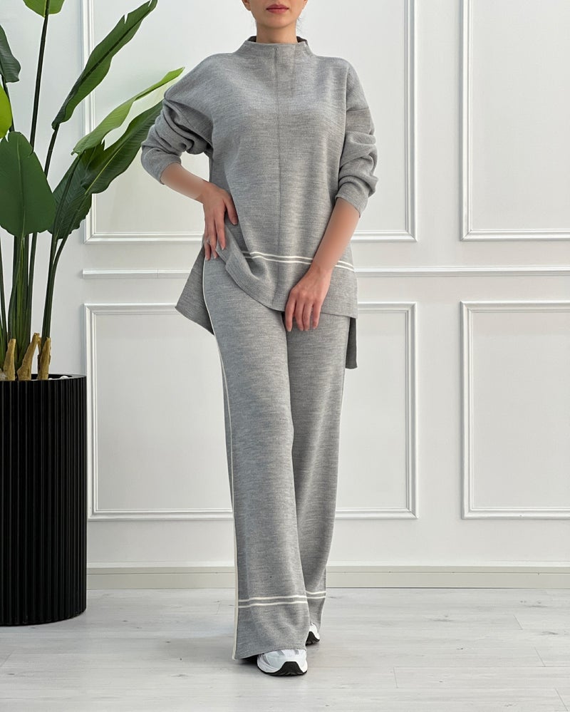 2023 Autumn Fashion Colorblock Knit Top Set Women Dark blue - Image 4