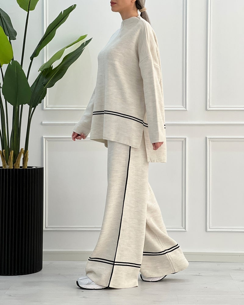 2023 Autumn Fashion Colorblock Knit Top Set Women Dark blue - Image 3