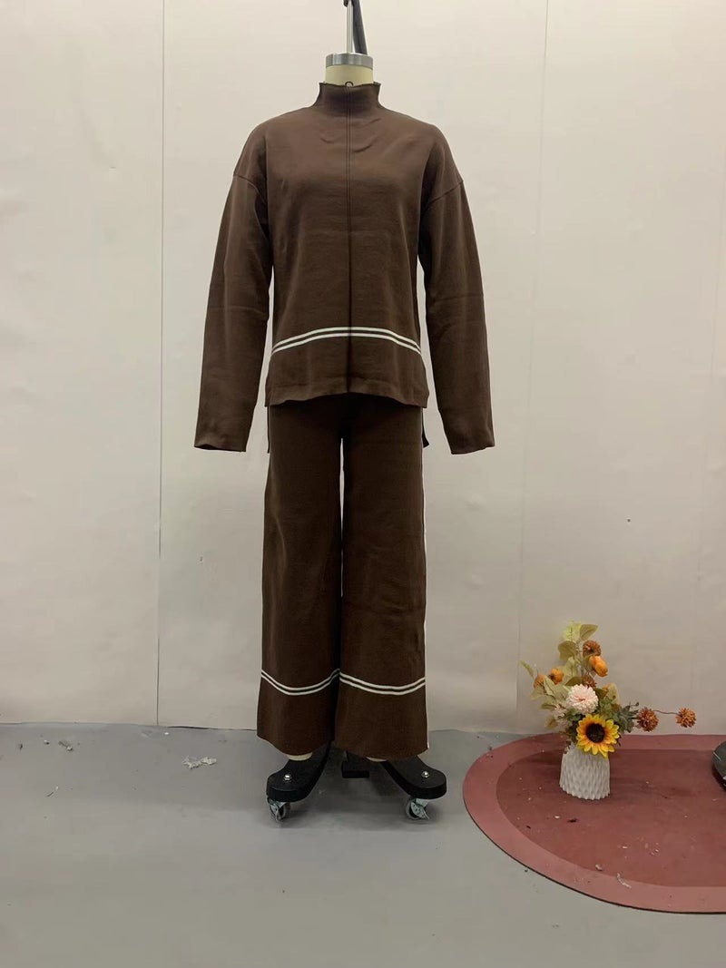 2023 Autumn Fashion Colorblock Knit Top Set Women Dark blue - Image 2