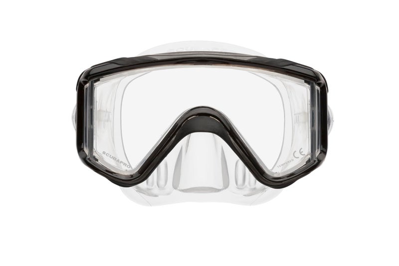 SCUBAPRO Crystal Vu Plus Scuba Mask Without Purge Valve, with Ultra Clear Tri Lens for Diving, Black/Gray - Image 1
