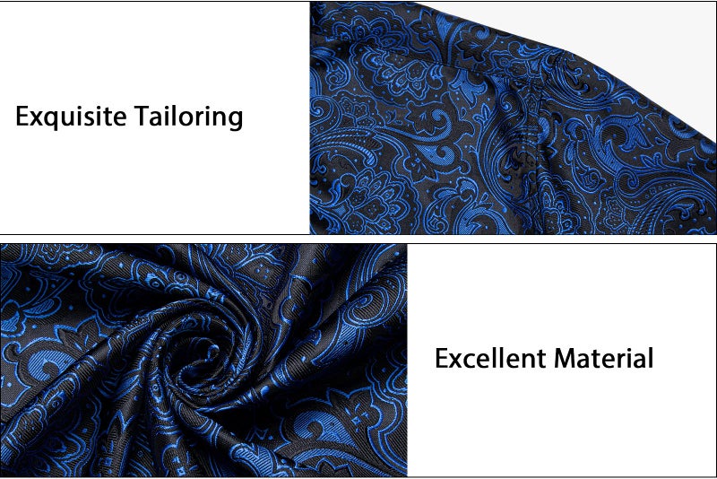 DiBanGu Mens Silk Paisley Dress Shirts,Long Sleeve Button Down Shirt Casual Regular Fit Shirt for Men Wedding Party, Blue and Black, Medium - Image 5