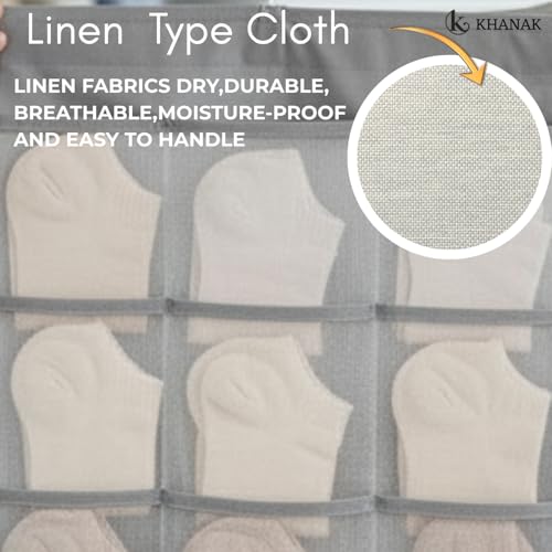 KHANAK 30 Pockets Double Sided Clear Hanging Bag Underwear Bra Socks Hanger Storage Organizer Wall Hanging Closet Shelves Storage Pockets (Grey) Premium Oxford Fabric - Image 4